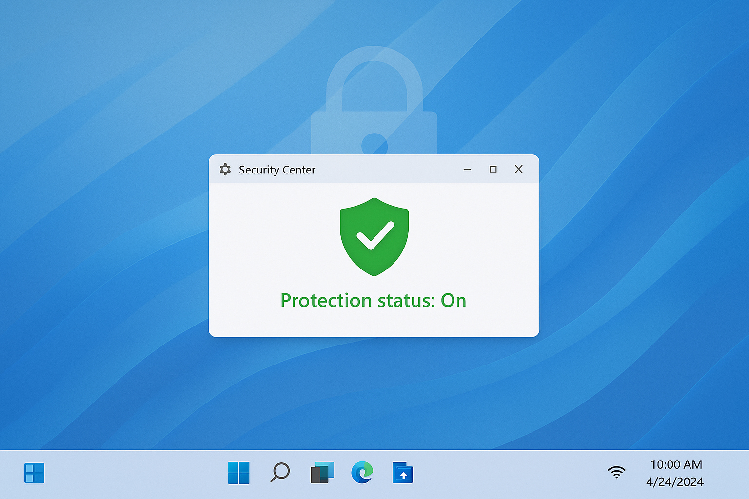 Clean desktop with a neutral shield/check concept indicating protection enabled.